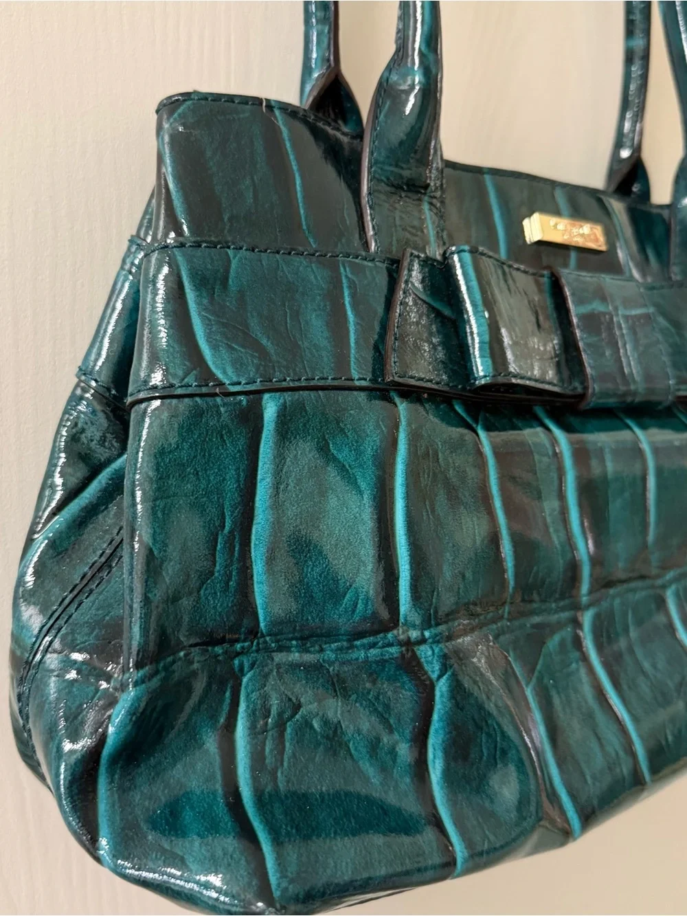 Kate Spade Teal Croc Embossed Knightsbridge Elena Satchel